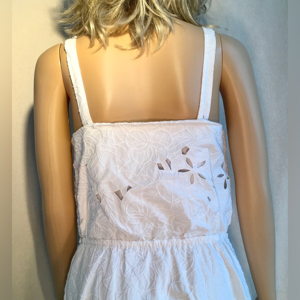 PAUL SMITH white Eyelet spaghetti strap MINI Sundress Wide shallow V neckline - Picture 7 of 16